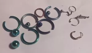 12 Unique Pieces Of Body Jewelry Nose Ring Captive Earrings Ball Green Blue Stud - Picture 1 of 11