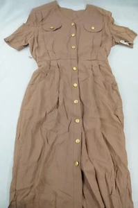 Vintage 80s 90s Unbranded Women 14 Brown Short Sleeve A-Line Dress NWT C701 - Picture 1 of 12