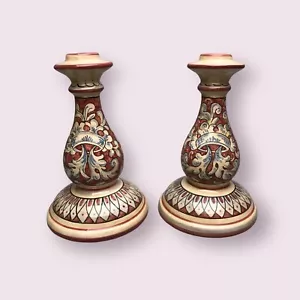 Pair Magnanelli Gubbio for Cottura Rust Art Pottery 7.5" Candlesticks/lamp Italy - Picture 1 of 7