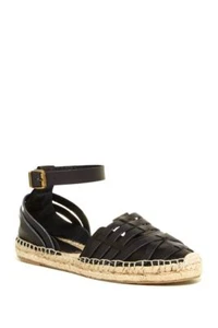 Delman Paley Black Leather Ankle Wrap Espadrille Flat Women's Size 9 - Picture 1 of 7