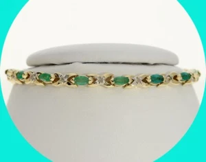 Diamond Emerald Bracelet 1.30CT 14K Yellow Gold 6.25” Long - Picture 1 of 8