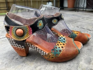 L'ARTISTE Spring Step Jive-Cam Cutout Open Toe Leather Multi Color EU 41, Sz 10 - Picture 1 of 15