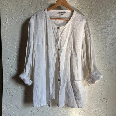 Blusa De Colección Blanca 100% Lino Saks Fifth Avenue Manga Larga Para Mujer XL Foto 1 de 4