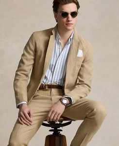Polo Ralph Lauren Men's Soft Modern Linen Suit Jacket Sport Coat Size 46L Beige - Picture 1 of 1