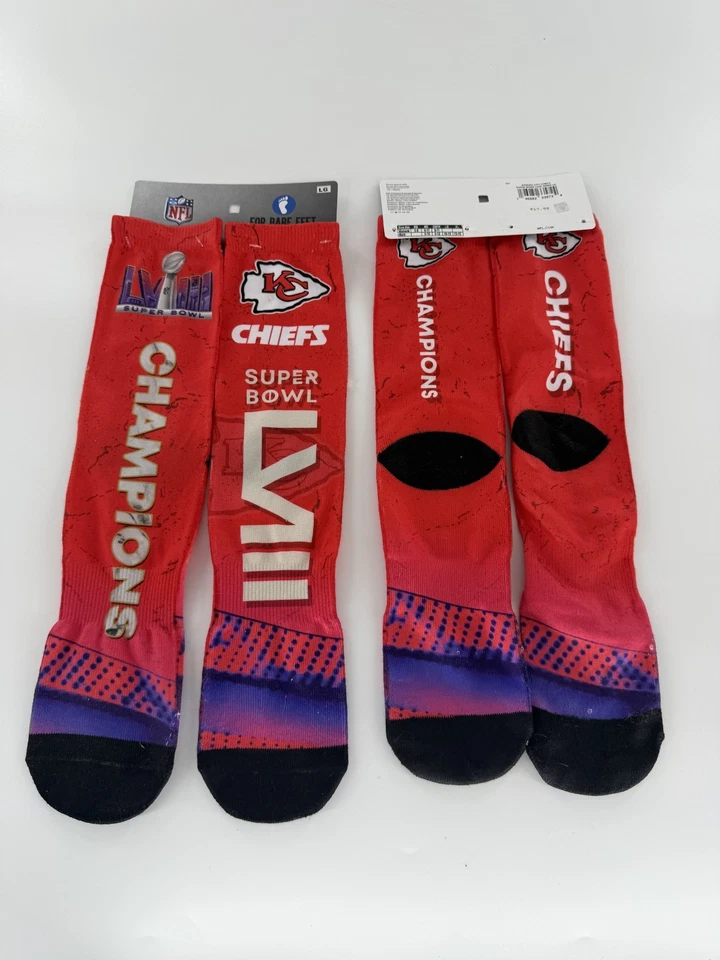 Kansas City Chiefs Super Bowl LVIII Champs Socks 2 Pairs Large Mens 10-13 - Image 1 of 4