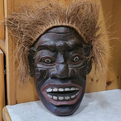 14" LARGE Hand Carved African Mask Wall Decor - Image 1 of 4