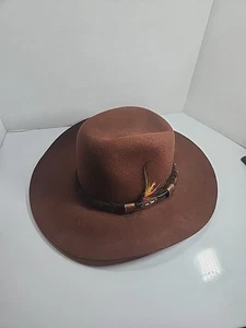 Vintage Biltmore Cowboy Hat Brown Long Oval 7 1/8 Feather - Imagen 1 de 18