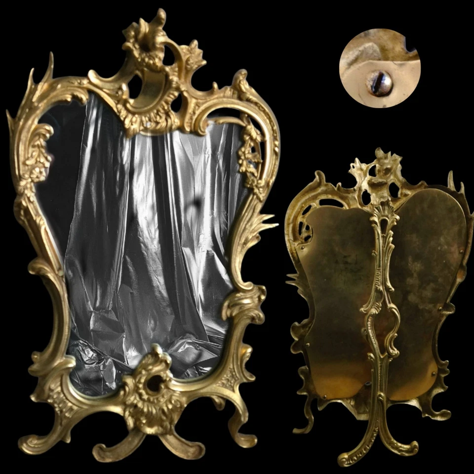Caballete rococó francés italiano antiguo oro Ormolu bronce fundido espejo respaldo latón  Foto 1 de 4