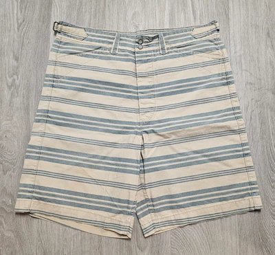 Bermuda polo Ralph Lauren RRL listrada algodão lona 33 bronzeada/azul cinch $265 MSRP - Imagem 1 de 4