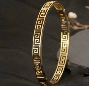 NEU HERREN & DAMEN GOLDFARBEN EDELSTAHL GRIECHISCH SCHLÜSSEL INEINANDERGREIFENDES ARMBAND - Bild 1 von 4