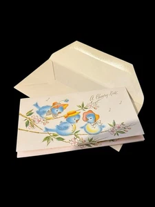 Vintage anni 50 Get Well uccellini blu nei cofani cinguettio kitsch fiocchi effimeri - Foto 1 di 11