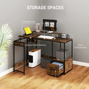 Computer Desk L Shaped gaming office computer desk table with shelves and Drawer - Picture 1 of 12