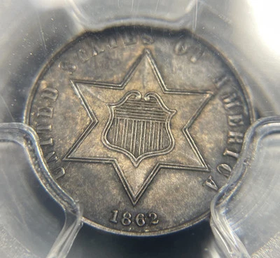 1862/1 Three Cent Silver 3cs PCGS MS63 Key Overdate - Image 1 of 4