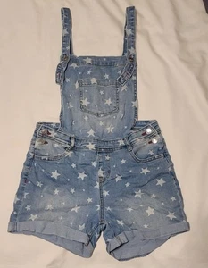 Cat & Jack Girls Light Blue Denim Star Over All Shorts Open Back Large (10/11) - Picture 1 of 3