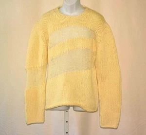 DKNY Yellow Cable Lace Knit Blend Crewneck Sweater Large Long Sleeve Wool Blend - Picture 1 of 4