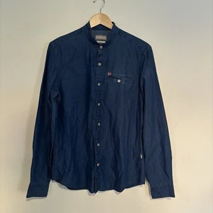 Napapijri Grandad Collar Men’s Long Sleeve Blue Shirt Size Medium Slim Fit - Picture 1 of 14