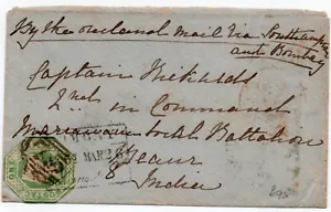 RARE 1854 1/- Green embossed issue on rare cover to India. Military interest - Picture 1 of 3