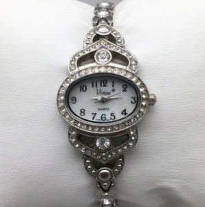 Vivani Accutime Watch Women 25mm Silver Tone Bling Crystals New Battery 7.5" - Picture 1 of 14