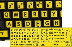 ENGLISCH US TASTATURAUFKLEBER GROSSE SCHWARZE BUCHSTABEN MIT GELBEM HINTERGRUND - Bild 1 von 9