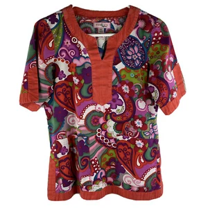 Koi Womens Scrub Top Red Floral Size Small 100% Cotton - Picture 1 of 7