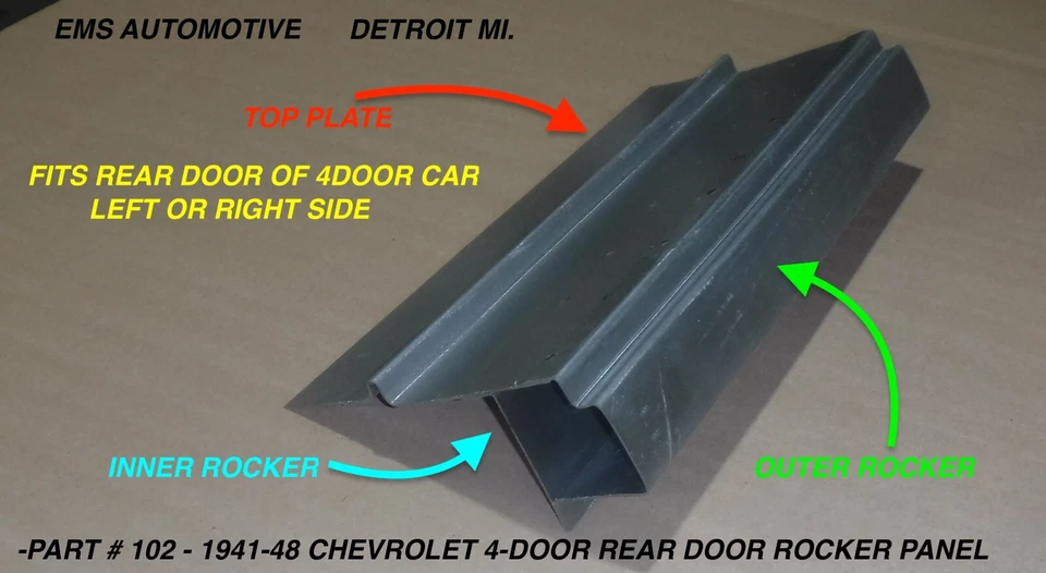 1941,1946,1947,1948 CHEVROLET #102. REAR DOOR ROCKER ON 4DOOR,FITS BOTH SIDES - Image 1 of 1