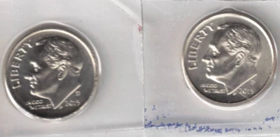 2015-P+D Flawless Brilliant Uncirculated Roosevelt 2 Dimes in Mint Set Plastic! - Image 1 of 2