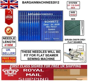 UY118GAS SES SIRUBA D007R FLAT SEAMER SIZE:70/027 INDUSTRIAL SEWING MCHNE NEEDLE - Picture 1 of 3