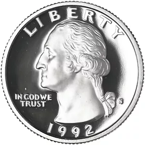 1992 S Washington Brilliant Proof Uncirculated Clad Quarter - Picture 1 of 4