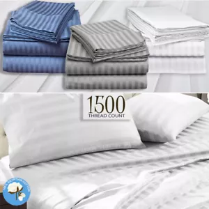 1500TC Striped Egyptian Cotton Sateen Sheet Set or Doona Quilt Cover - All Size - Picture 1 of 11