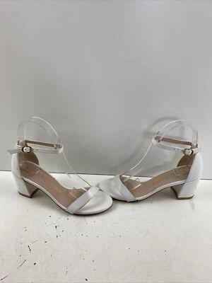 Stuart Weirzman White Leather Open Toe Ankle Strap Block Heel Sandals Women’s 5 - Image 1 of 4