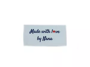 Made with love by Nana labels tags - Sew In White Ribbon - 25x40mm Flat - Picture 1 of 1
