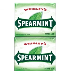 903121 2 x PAQUETES WRIGLEY'S WRIGLEYS GOMA MENTA VERDE 15 PALOS COMO NUEVOS MASTICABLES - Imagen 1 de 3