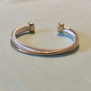 2 Tone Gold Silver Twist Bar Cuff Bracelet 7"  - Picture 1 of 7