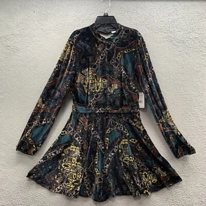 Free People Emerald Combo Velvet Velour Boho Romper Size 10 Open Back Cutout - Picture 1 of 16