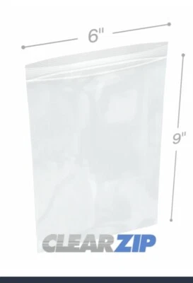 1000 Pcs- 6" x 9", 2 Mil Reclosable Plastic Zip Poly Bags- Clear Resealable Seal - Image 1 of 4