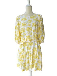 Ann Taylor Volant Kleid Zitrusblüten Gürtel Puffärmel Größe 6 weiß gelb - Bild 1 von 15