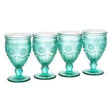 Turquoise 4 GLASSES Goblet  Vintage Embossed Design Everyday Durability 12oz