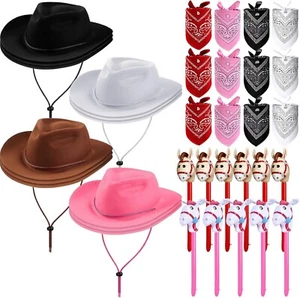 Fun Cowboy Costume Set - 36 Pcs of Hats, Bandanas & Inflatable Stick Horses - Picture 1 of 8