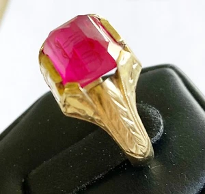 Montaje antiguo de oro amarillo de 10k con piedra roja - Imagen 1 de 6