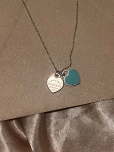 Tiffany & Co. Mini Double Heart Tag Pendant Necklace Blue - Picture 1 of 4