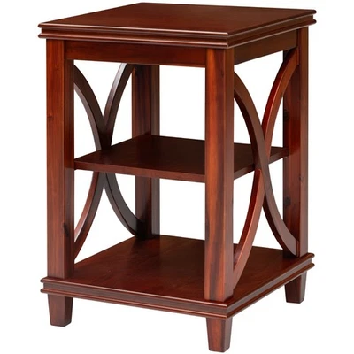 eHemco Solid Wood Square End Table with X-Design and Shelves,Cherry(Collectible) - Image 1 of 4