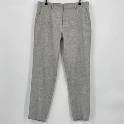 Quiet 豪华 Nordstrom 裤子男式 34R 灰色修身亚麻混纺夏季旅行 — 第 1/4 张图片