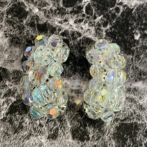 Vintage Silver Tone AB Crystal Rhinestone Beaded Clip On Earrings Jewelry E-21 - Bild 1 von 6