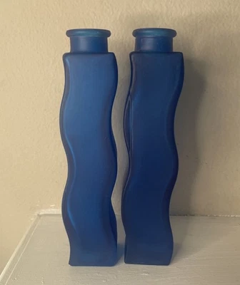 Vintage 90’s IKEA “Skamt” Wavy/Squiggle Vase Frosted Blue color set of 2 - Image 1 of 4