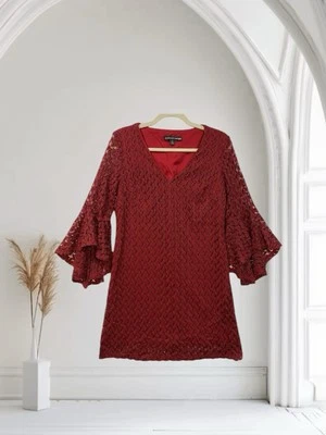 Madison Leigh Women’s Lace Bell Sleeve Dress Size 6 Burgundy Red Fall Holiday - Image 1 of 4