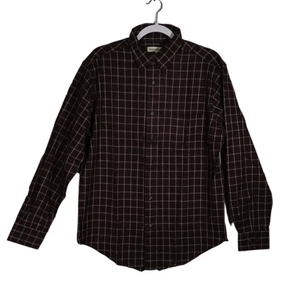 St Johns Bay Flannel Shirt Window Plaid Men's Brown Cotton Button Down M - Image 1 of 4