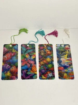 Lot of 4 Lenticular Bookmarks ~ Butterflies, Fish, Ladybugs, Clown Fish Foto 1 de 4