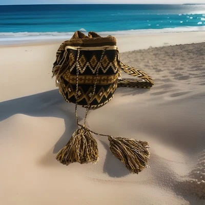 Mochila Wayuu, tejida en forma geométrica multicolor, hecha en Colombia Foto 1 de 4