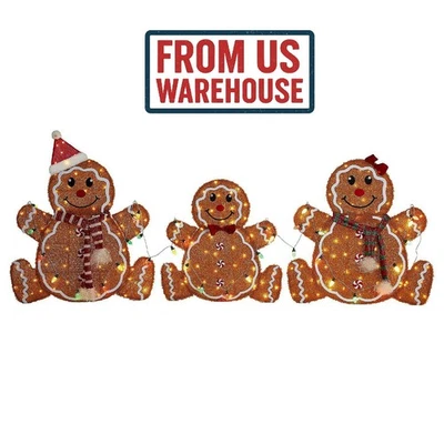 Glitzhome S/3 Lighted Christmas 2D Fabric Gingerbread Family Outdoor Decor. - Image 1 of 4