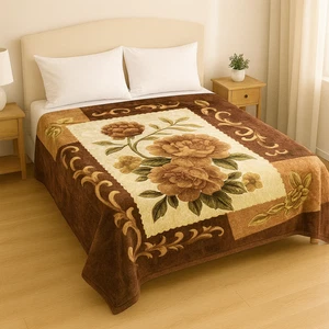 Extremely Soft & Warm Queen Size Plush Blanket, Brown Floral Blanket - Picture 1 of 3